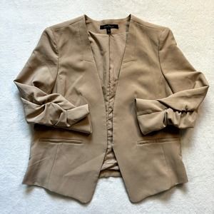 Love Tree Beige Padded Shoulder Ruched Sleeved Women Blazer